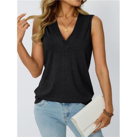 V Neck Tank Tops Womens Casual Sleeveless Flowy Vacation Summer Shirts - Picture 3 of 6
